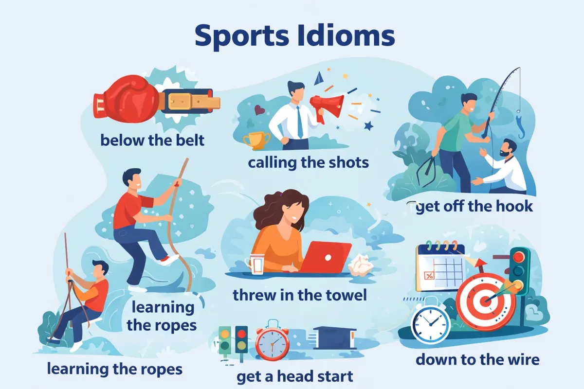 Profissionais em contexto de trabalho com referências visuais a esportes.