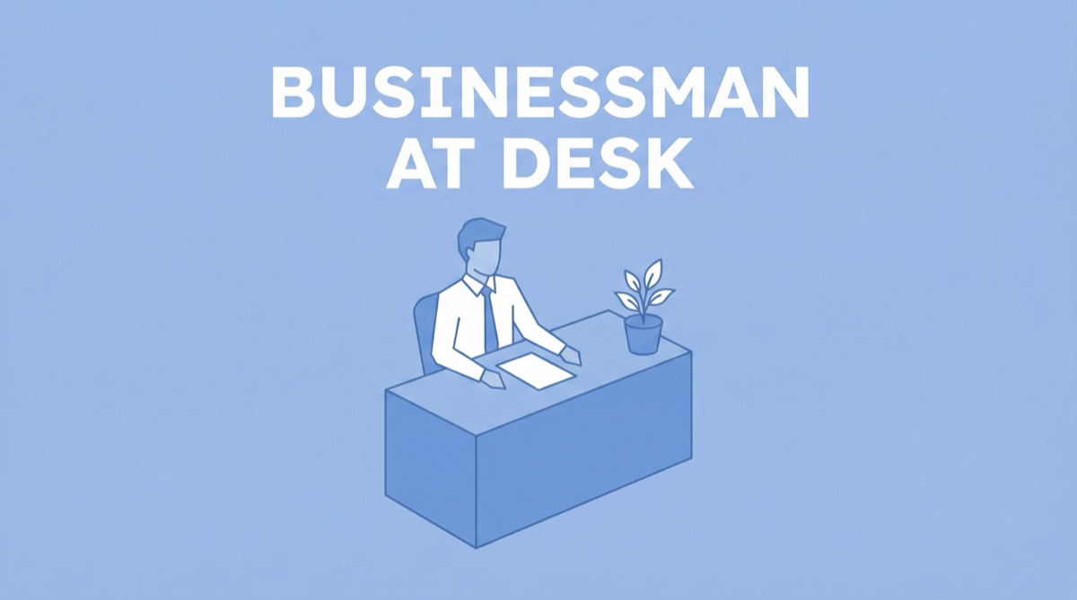 Ilustração vetorial plana de um homem de negócios sentado à mesa de escritório trabalhando com documentos.