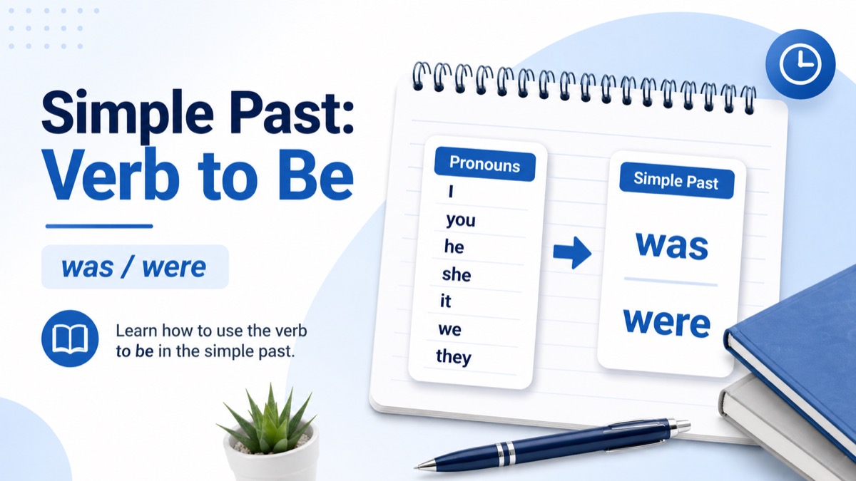 Ilustração simples representando uma atividade de inglês sobre was e were com pronomes pessoais.