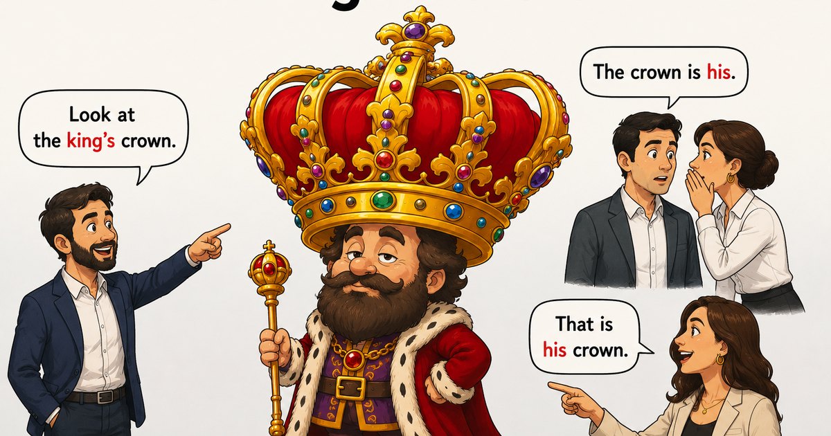 Ilustração mostrando objetos e seus donos para praticar o caso genitivo