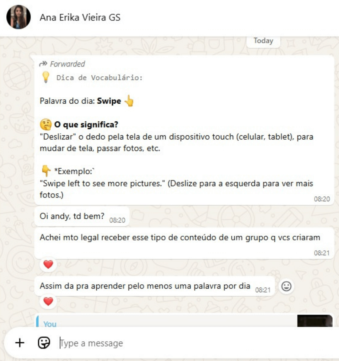 Print do depoimento da Fernanda